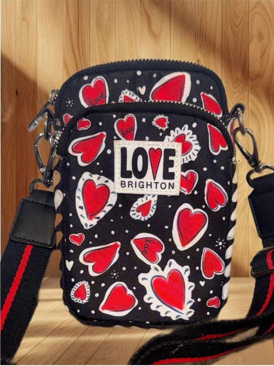 Brighton Handbags - Brighton Black Crossbody Bag with Red and White Hearts